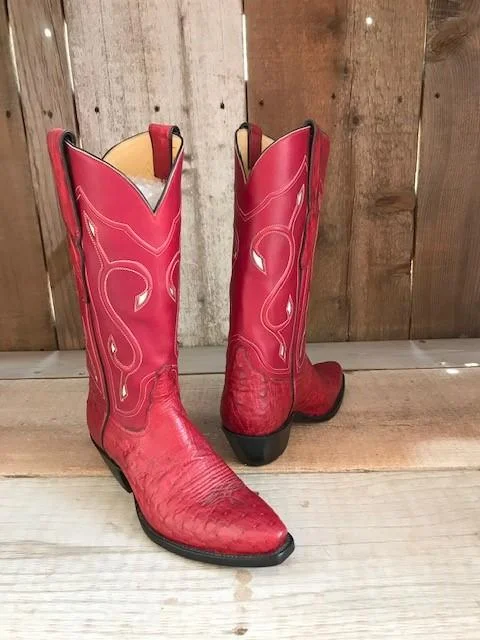 Red Ostrich W /Inlays Tres Outlaws Women's Classic Boot 2377@