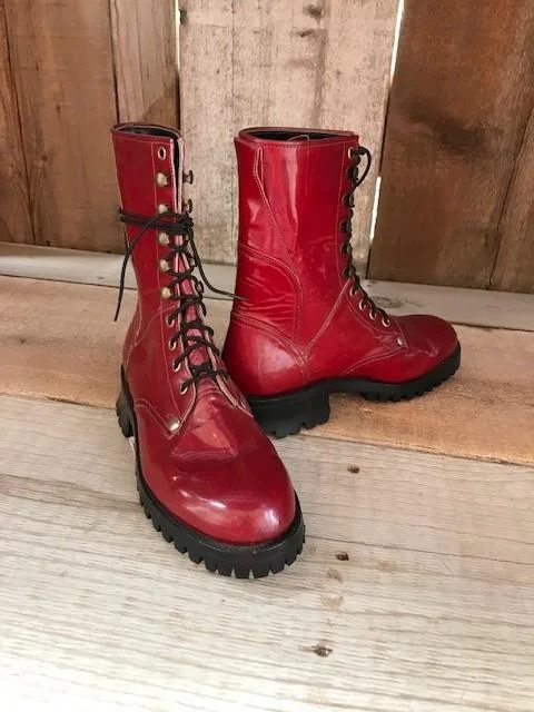 Red Patent  Leather Tres Outlaws Women's Combat Boot 1257@