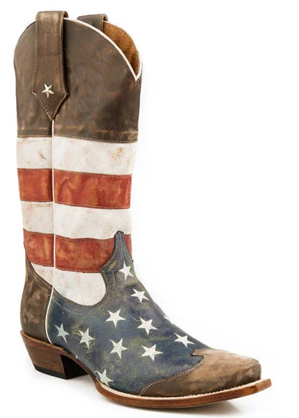 Roper Mens Distressed American Flag Snip Toe Boots Style 09-020-7001-0101-BR