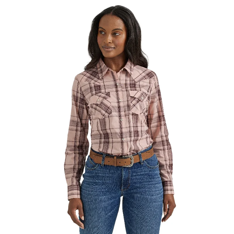 Wrangler Women's Essential Pink Plaid Long Sleeve Shirt