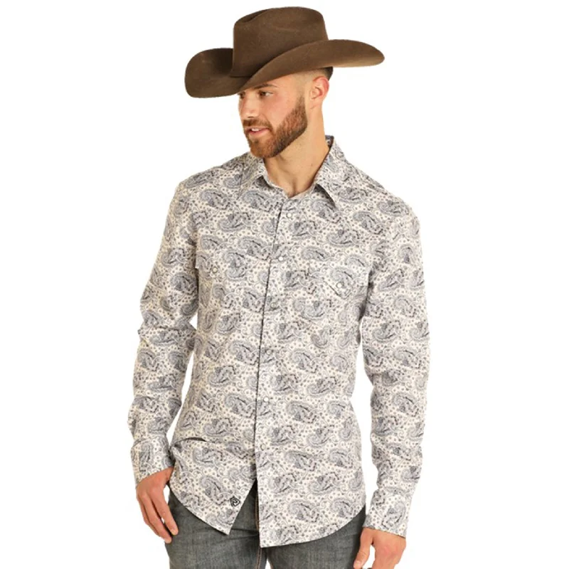 Rock & Roll Denim Men's Paisley Print Pearl Snap Button-Down