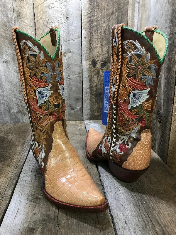 R Brown & Peach Alligator  Tres Outlaws Classic Boot 1811