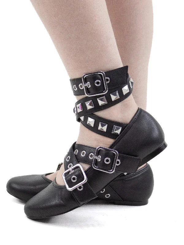 Siouxsie Buckle Flats-Black/Silver STRANGE CVLT