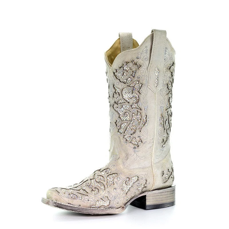 Corral Women's White Glitter Inlay Boots