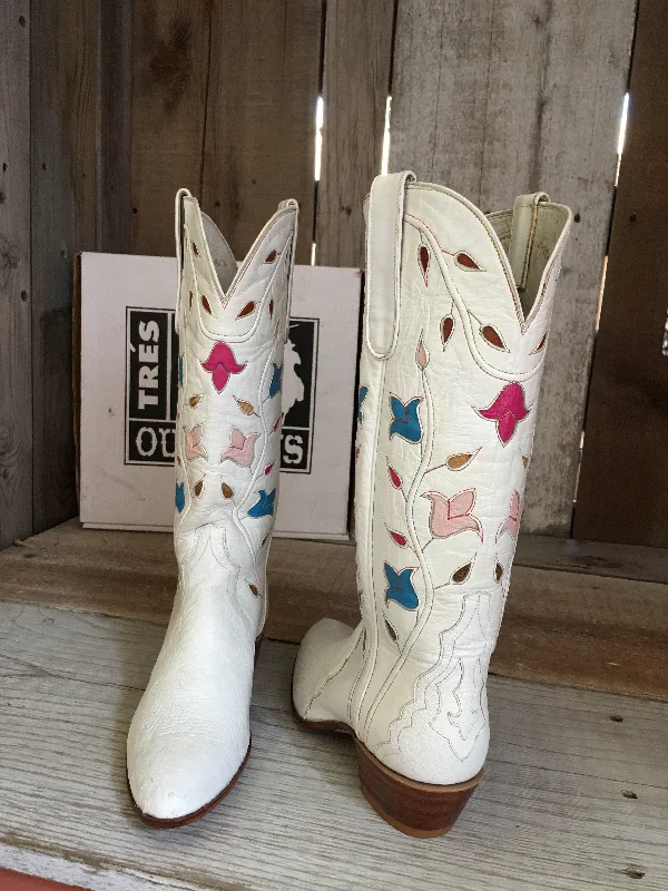 Ostrich  White Inlay Design Tres Outlaw Women's Tall Boot 1217