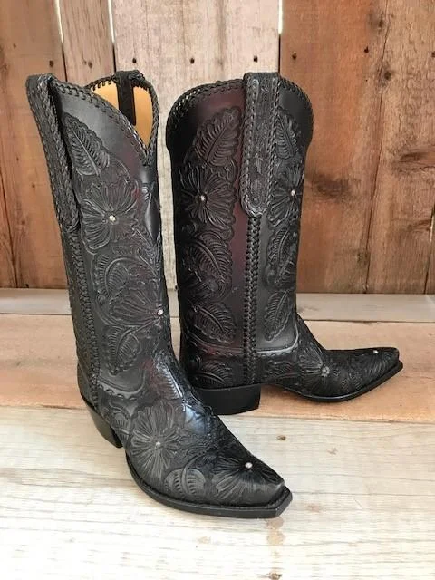 "Wild Rose All Tooled "Sterling Silver Tres Outlaws Women's Classic  Boot 2370