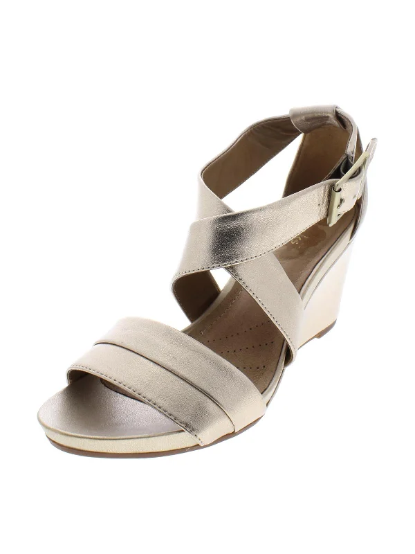 Acina Newport Womens Leather Open Toe Wedge Sandals British Gentleman Oxford Style  