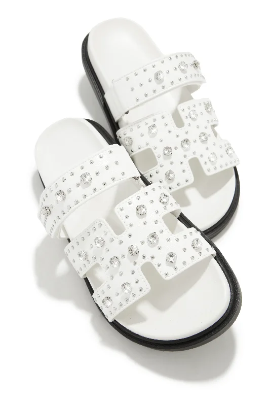 Amani Studded Embellished Slip On Sandals - White Memory - Foam Slipper Look  