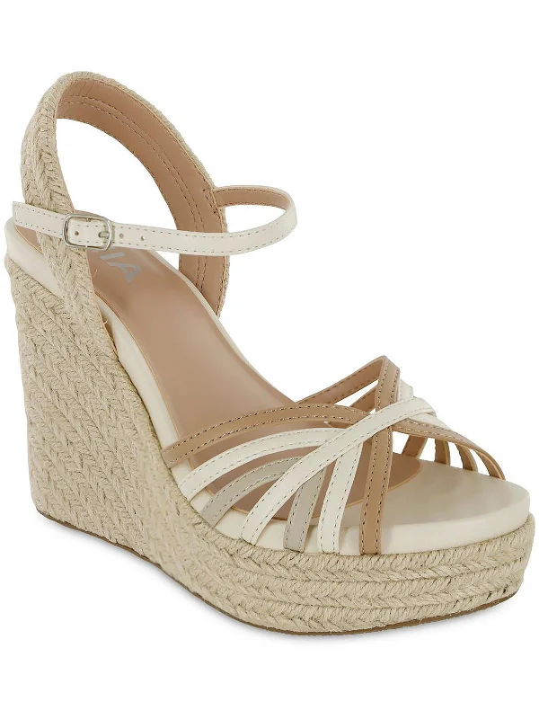 ANJALLI Womens Faux Leather Round toe Wedge Sandals Tassel Driving Shoe Look 