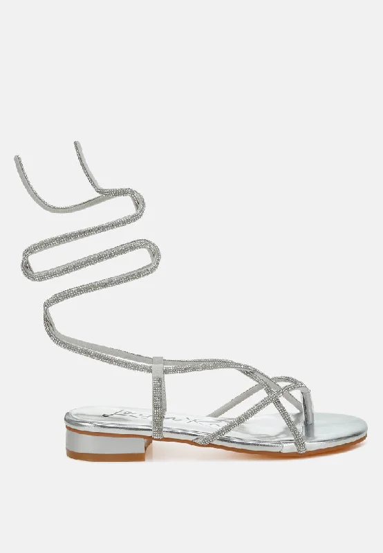 Babbity Rhinestone Embellished Lace-Up Sandals Edwardian Shoe Look  