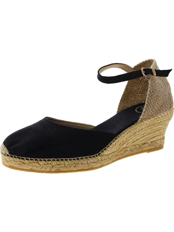 Caldes Womens Linen Ankle Strap Wedge Sandals Ivy League - Inspired Derby Look 