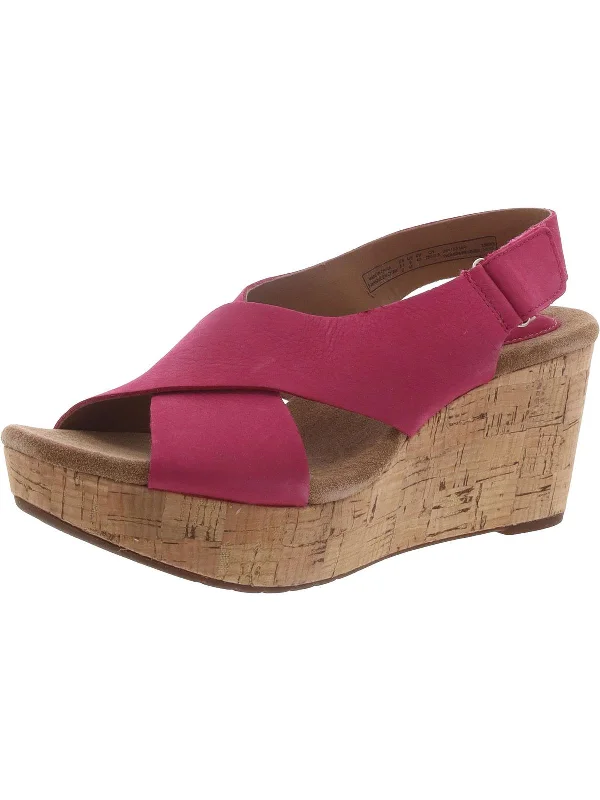 Caslynn Shae Womens Leather Slingback Wedge Sandals Elastic - Sided Chelsea Look  