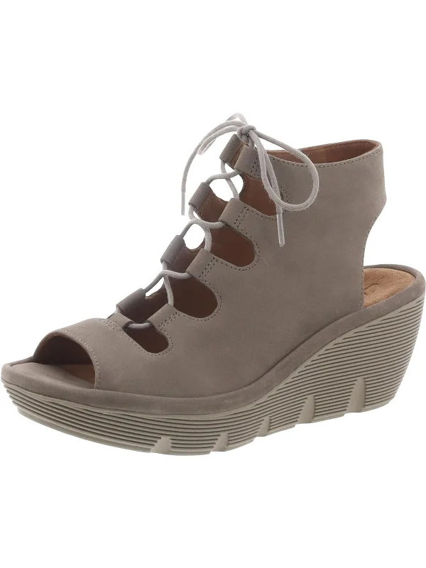 Clarene Grace Womens Nubuck Tie-Up Wedge Sandals Performance Running Sneaker Look  