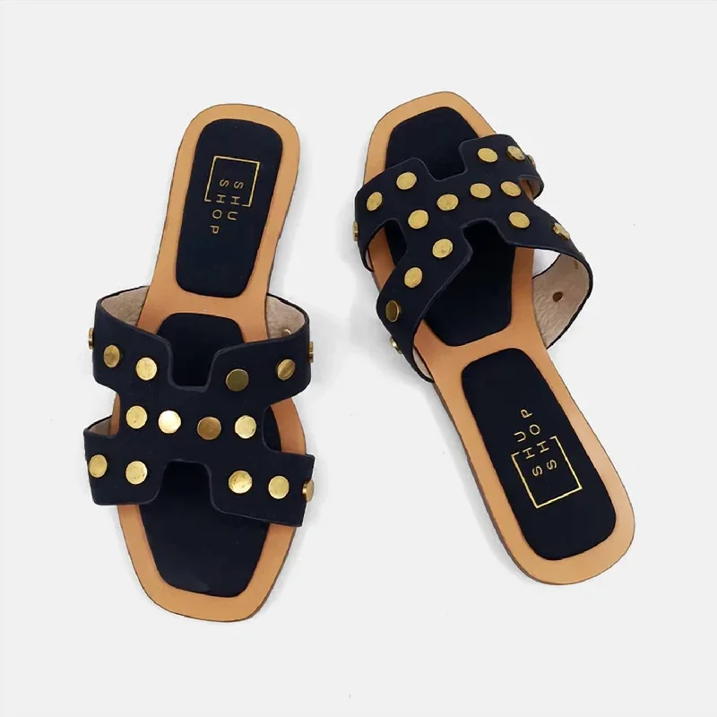 Donatella In Black Slide Sandal Beach Style  