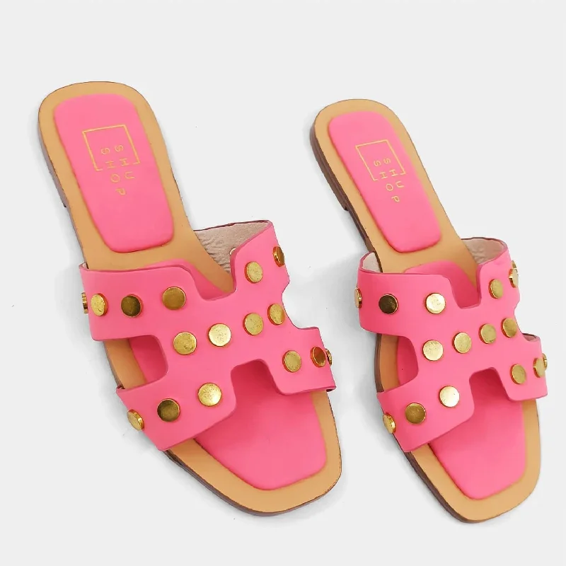 Donatella Sandal In Coral Leather Driving Shoe Style  