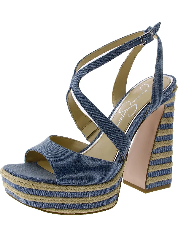 DOSIA 2 Womens Denim Espadrille Platform Sandals Striped Shoe Style  