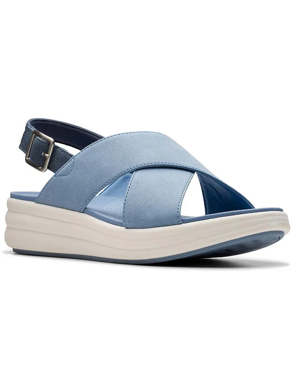 Drift Sun Womens Faux Leather Cri- Slingback Sandals Checkered Shoe Pattern Look  
