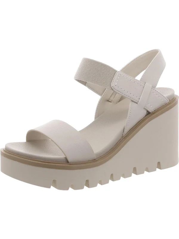 Elamul Womens Faux Leather Stretch Wedge Sandals Open - Lacing Derby Look  