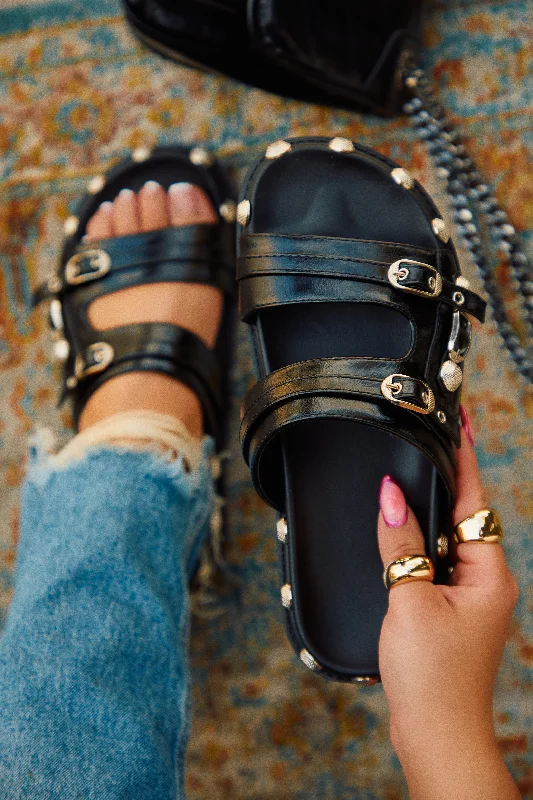 Erika Slip On Sandals - Black Glow - in - the - Dark Shoe Design  