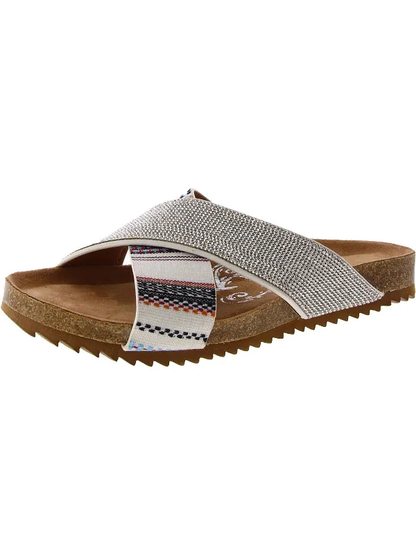 Esme Womens Embellished Flat Slide Sandals Camouflage Print Boot Style  
