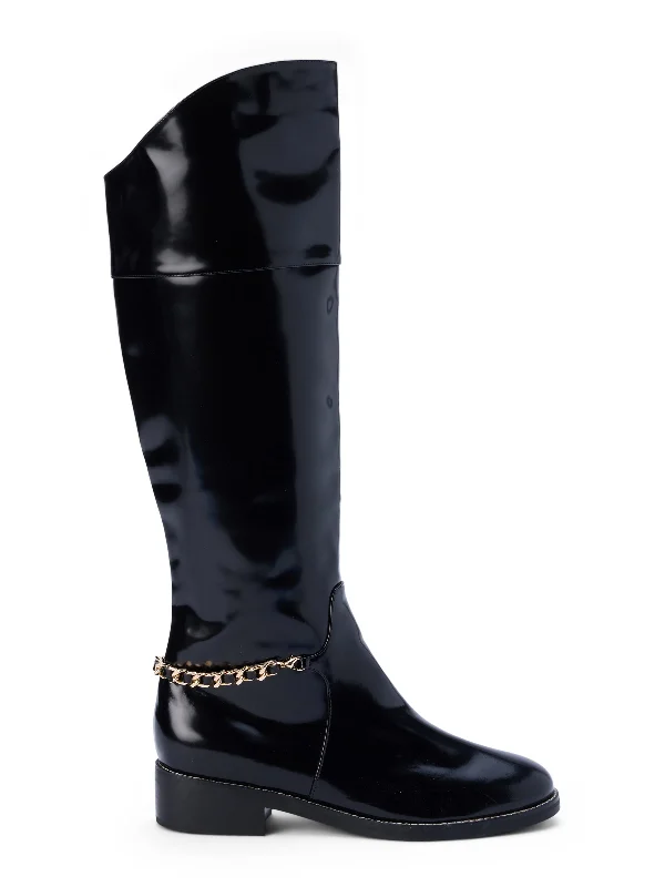 Eulalie Leather Riding Boot Patchwork Shoe Aesthetic  