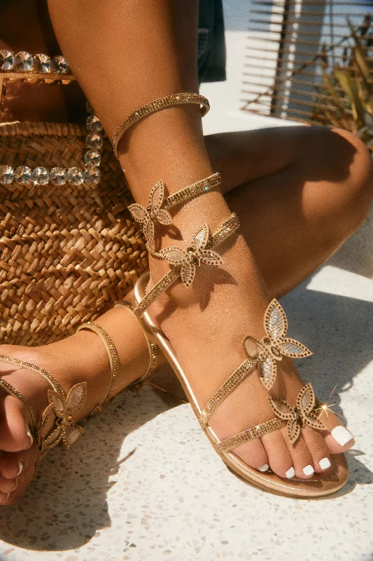 Fantasy Embellished Around The Ankle Coil Sandals - Gold Skateboarding Sneaker Style  