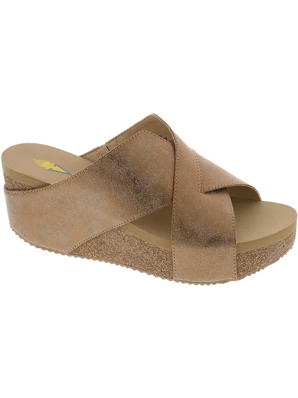 Firefly Womens Metallic Slip-On Wedge Sandals Open - Lacing Derby Look  