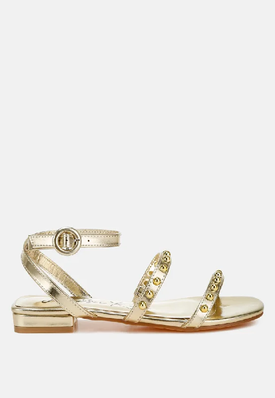 Flippity Studded Ankle Strap Flat Sandals Ivy League Loafer Look 
