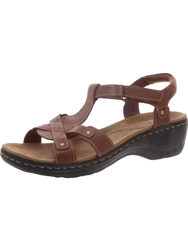 Hayla Flute Womens Leather Wedges T-Strap Sandals Tailored Oxford Style 