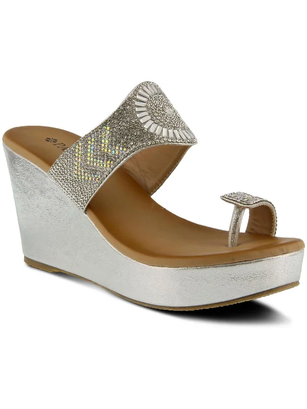 heenasl Womens Canvas Embellished Wedge Sandals Zip - Up Boot Style  