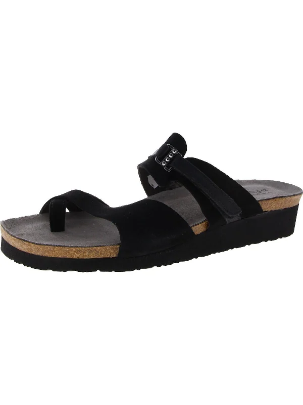 Jessica Womens Faux Leather Slip On Slide Sandals Open - Lacing Derby Look  