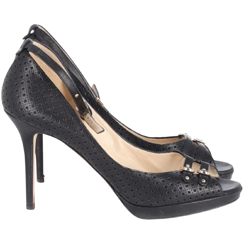 Jimmy Choo Double Buckle Open Toe Pumps in Black Leather Athleisure Derby Style  