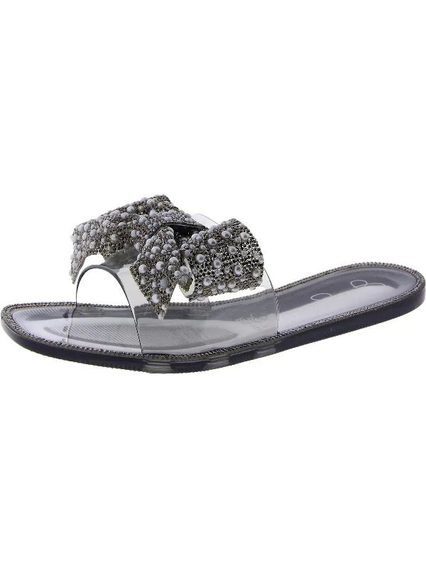 Kilenya Womens Bow Slip On Slide Sandals Tailored Oxford Style 
