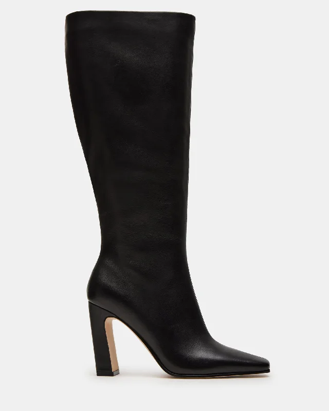 LIZETTE BLACK LEATHER WIDE CALF Single - Buckle Monk Look  