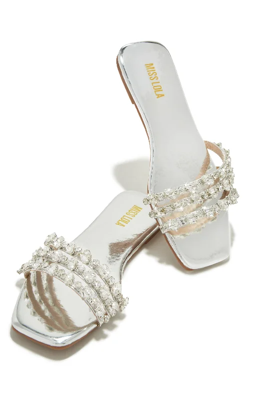 Luxury Trips Embellished Slip On Sandals - Silver Open - Lacing Derby Look  