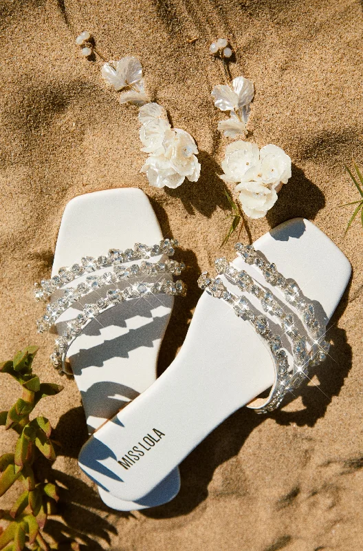 Luxury Trips Embellished Slip On Sandals - White Elastic - Sided Chelsea Look  