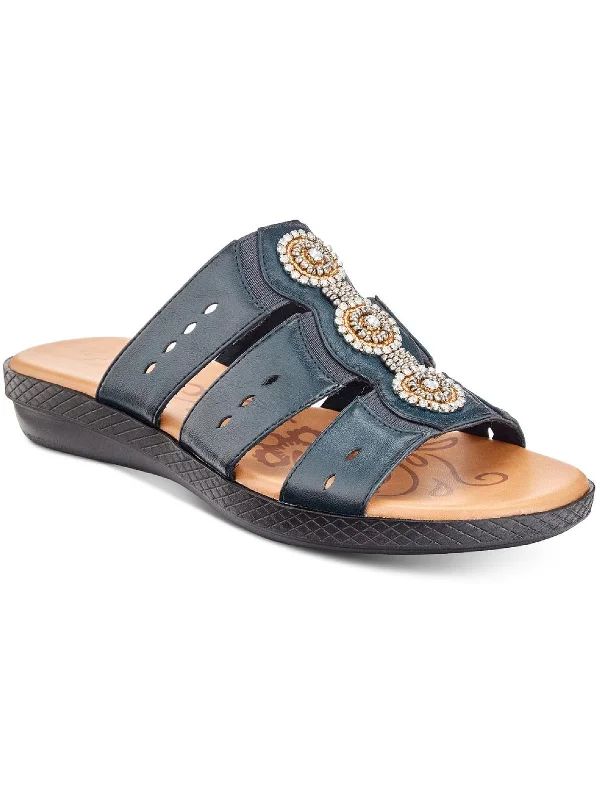 Nori Womens Faux Leather Embellished Slide Sandals Artisan - Crafted Loafer Style  