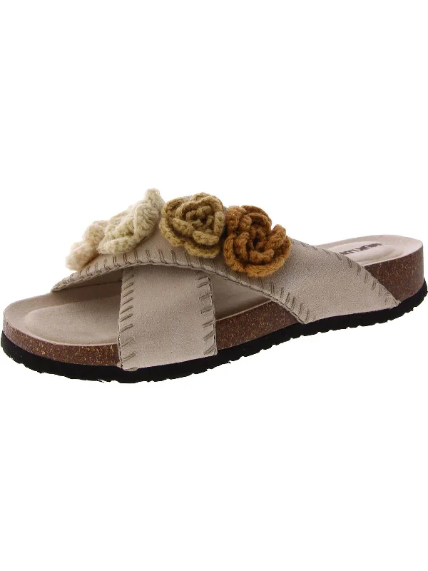 Penelope Womens Suede Criss-Cross Slide Sandals Retro Plimsoll Style  