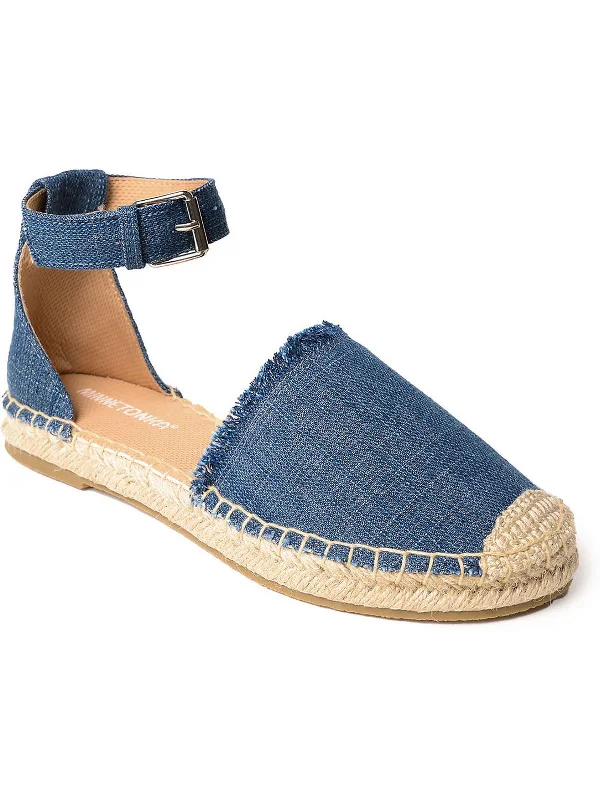Prima Womens Denim Cut-Out Ankle Strap Quilted Shoe Design  