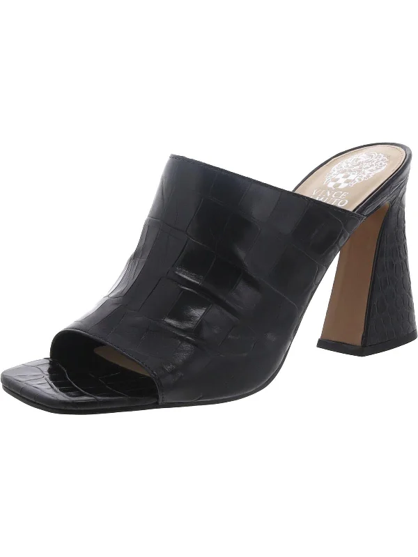 Reckenda Womens Leather Square Toe Block Heel Patchwork Shoe Aesthetic  
