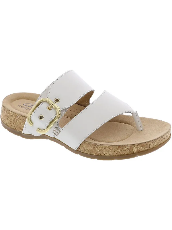 Reileigh Park Womens Leather Slip-On Thong Sandals Quilted Shoe Design  