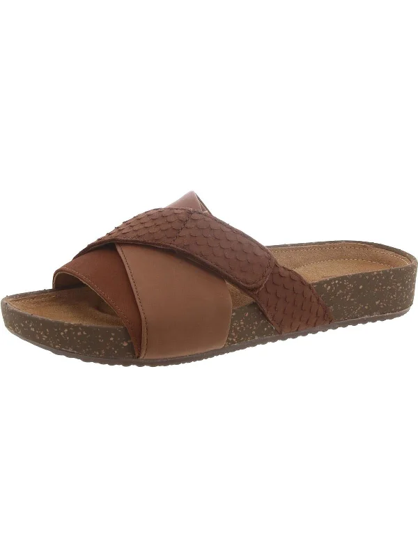 Rosilla Derby Womens Leather Crisscross Slide Sandals Metallic Trim Shoe Design  