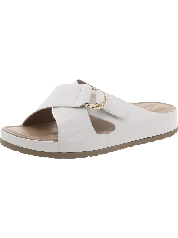 RUTHA Womens Open toe Casual Slide Sandals Distressed Leather Shoe Style  