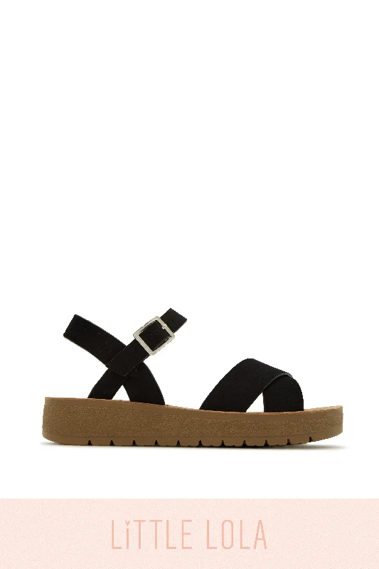 Sandy Days Kids Flat Sandals - Black Distressed Leather Shoe Style  