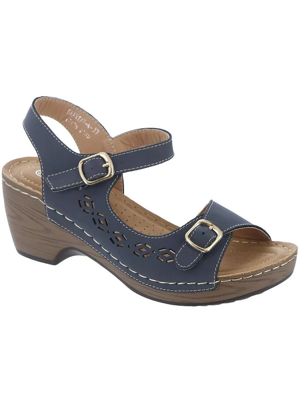Shantay Womens Leather Perforated Wedge Sandals Desert Boot Utility Style  