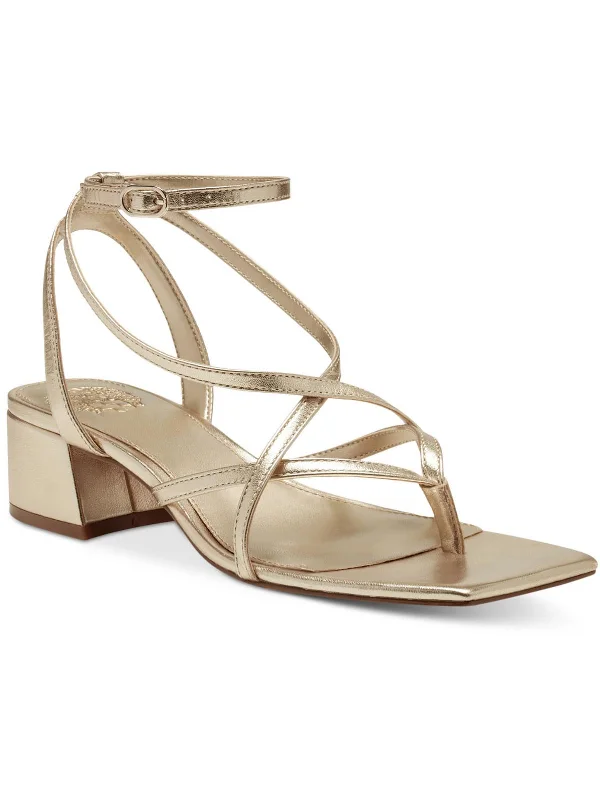 Shawtry Womens Metallic Block Heel Ankle Strap Minimalist Sneaker Style  
