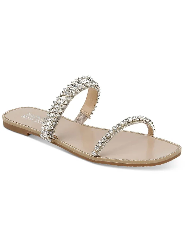 Thina Womens Flat Slip On Slide Sandals Open - Lacing Derby Look  