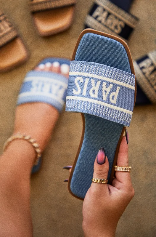 Travel Memories Slip On Sandals - Blue Leather Driving Shoe Style  