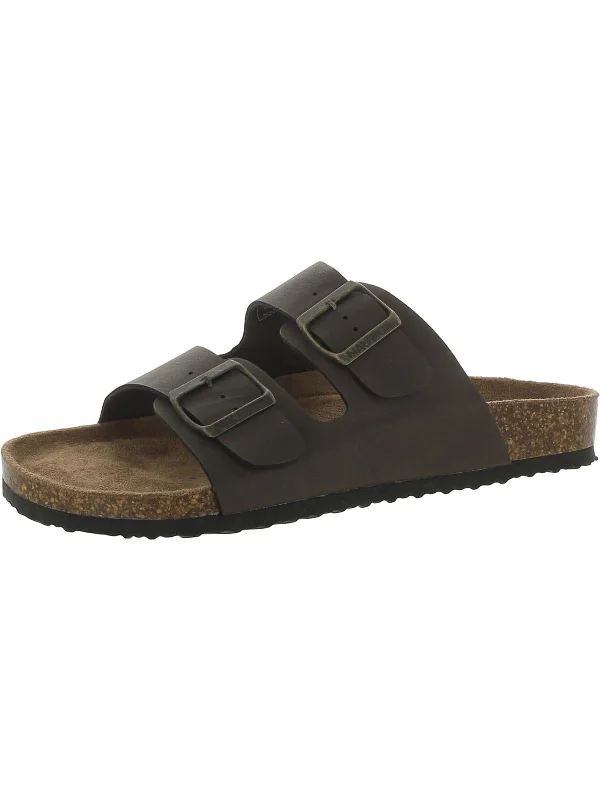 Triun Womens Faux Leather Slide Sandals Skateboarding Sneaker Style  