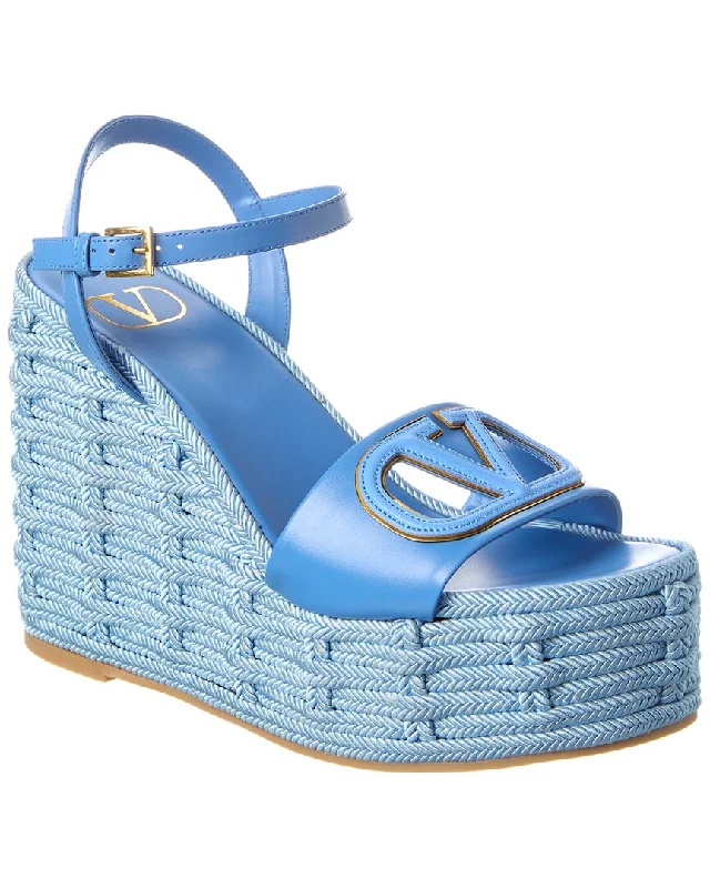 Valentino VLogo Cutout 120 Leather Wedge Sandal Victorian - Era Boot Style  